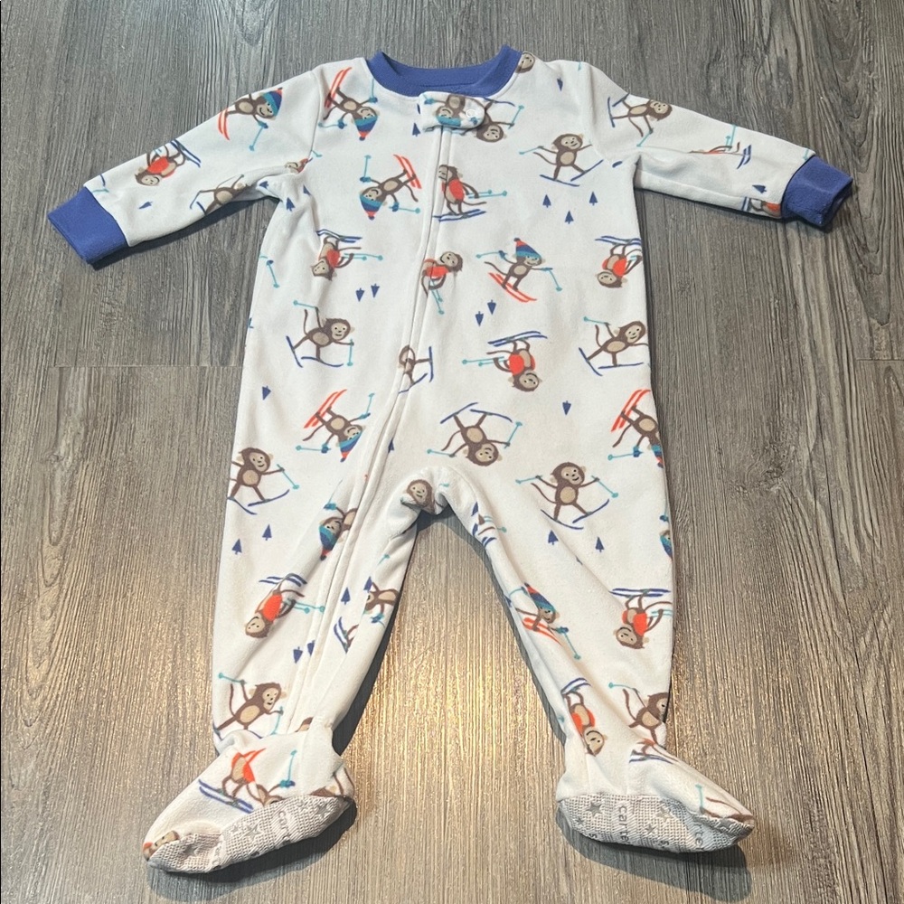 Carter's Playful Monkey Footie - White and Blue
